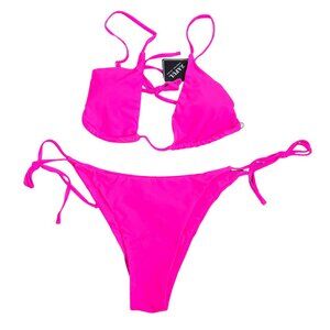 NWT | Zaful Neon Hot Pink Triangle Multi Tie Side Bikini Set | XLarge